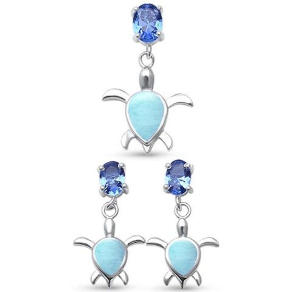 natural larimar and tanzanite turtle set